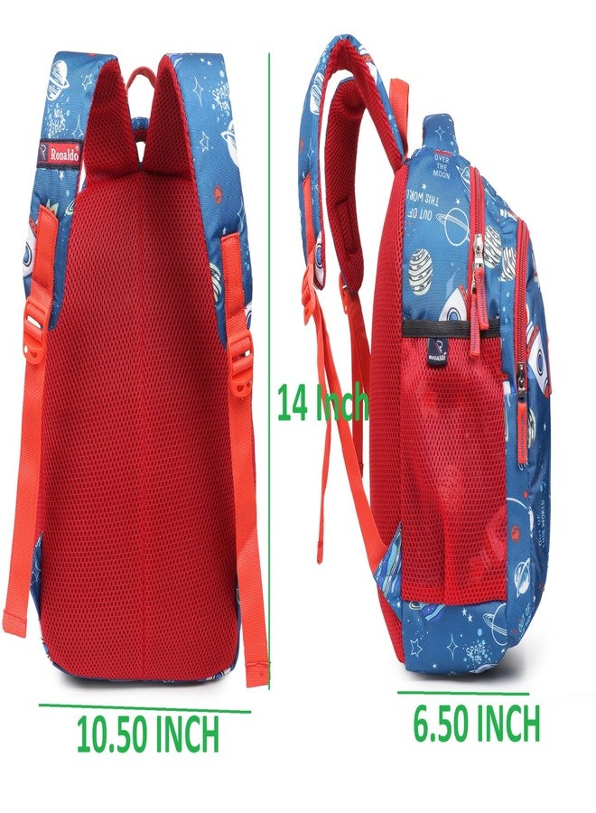Ronaldo School Bag Space Adventure Kids Backpack Colorful Astronaut Print for Boys and Girls Ages 3-7 Years (Airforce Blue) - Image 3